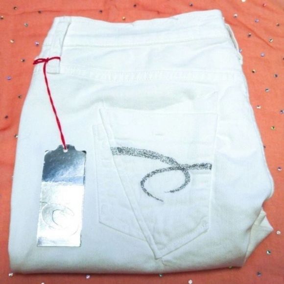 NEW Sz 32 Take Two White Jeans Straight Leg - Picture 1 of 9